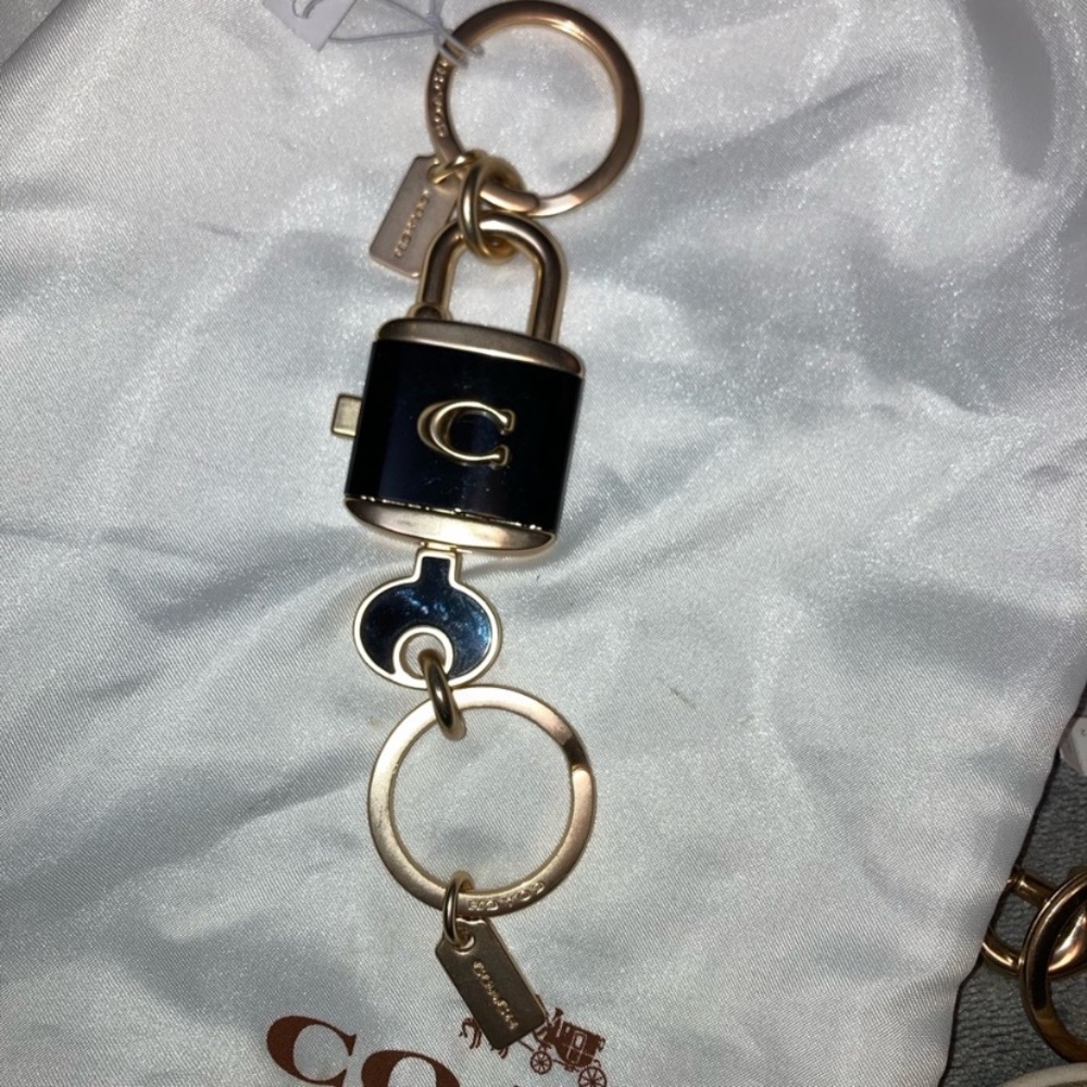 Authentic Coach Black and Gold Padlock Key keychain bag charm